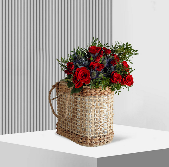 Basket Collection filled with Valentines Day Roses and Flowers for a romantic surprise.