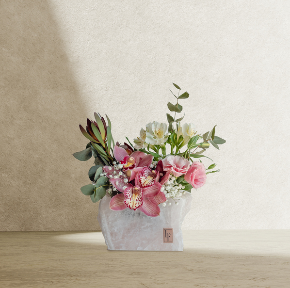 Stone Collection featuring artistic arrangements of Valentine Roses for Valentines Day.