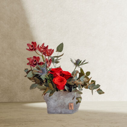 Stone Collection featuring artistic arrangements of Valentine Roses for Valentines Day.